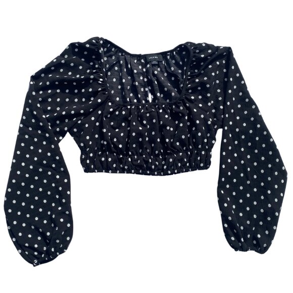 NWOT - ASOS Lola May Cropped Black and White Polka Dot Blouse - Size 4 - Picture 5 of 6